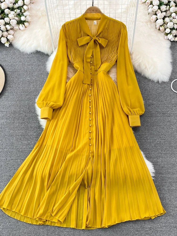 knee length dresses for ladies Pleated Midi Dress