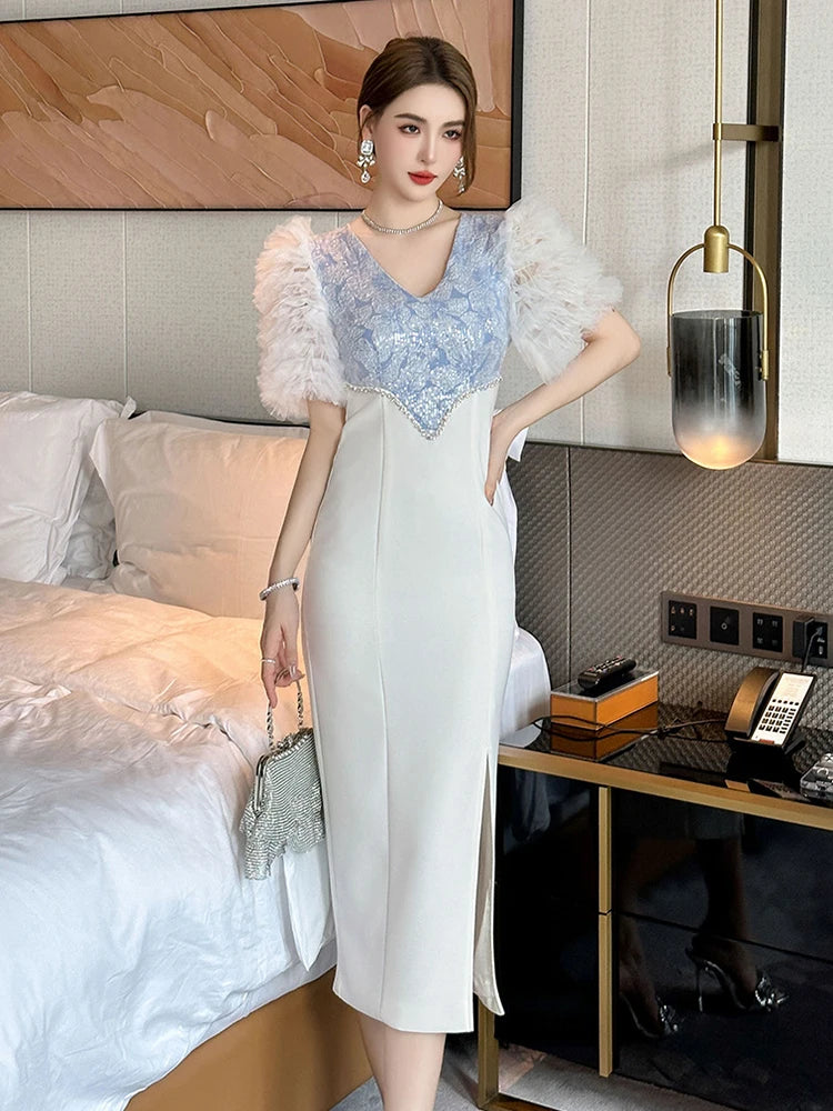 long ivory dress with sleeves Sail to Sable Ivory Eyelet Long Sleeve Cinched Waist Dress Ivory / XXS / F2509 main image 1