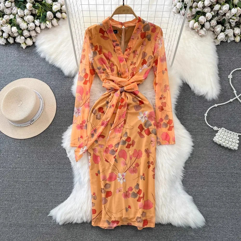 orange watercolour print tassel tie wrap maxi dress Orange PrettyLittleThing Watercolour Print Tassel Tie Wrap Maxi Dress
