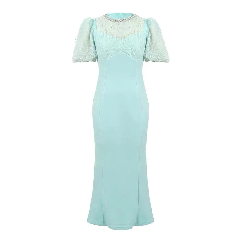 mint green bodycon midi dress Mint Green Ribbed One Shoulder Side Slit Midi Dress XL