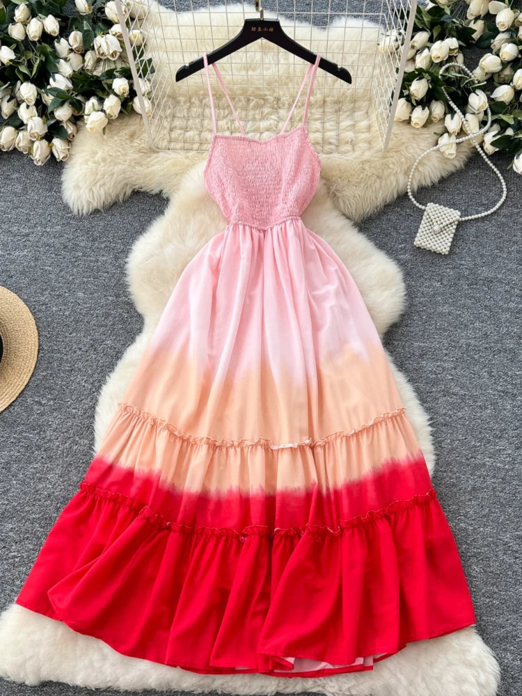 Gradient Sleeveless Maxi Dress With Ruffled Hem on Luulla