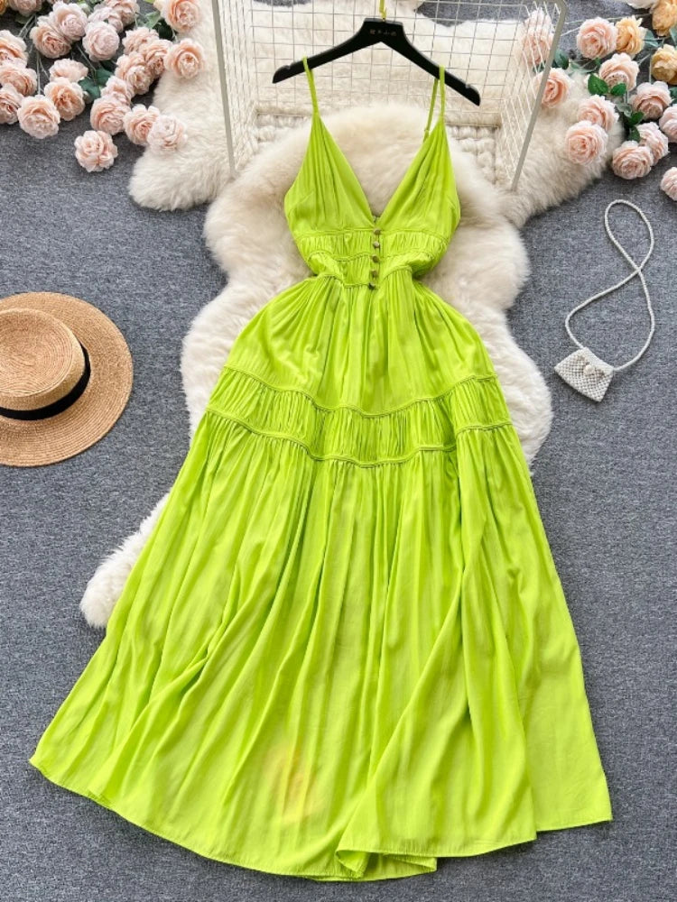 lime green maxi dress Lime Organza V Neckline Maxi Dress Medium main image 1