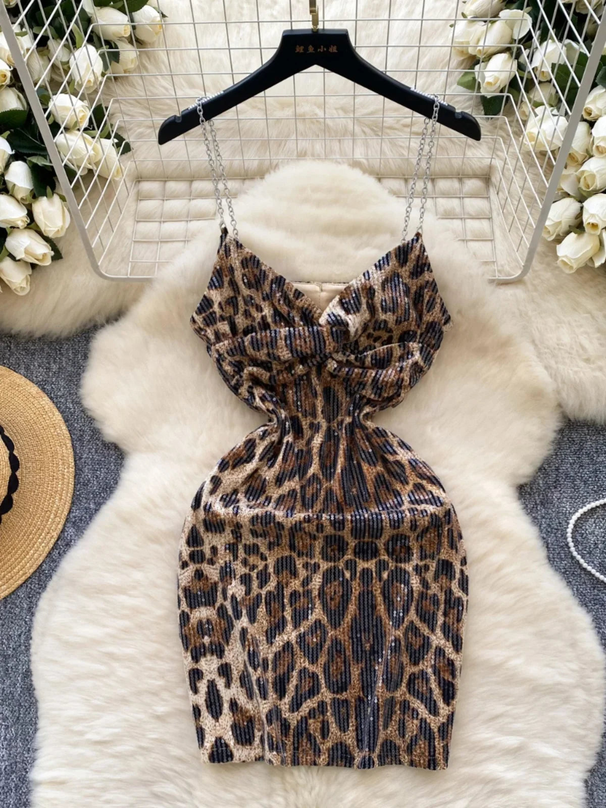 chain print bodycon dress CHICME Women's 2-Piece Bodycon Dress Set Vintage Chain Print Sheer Mesh  Mock Neck Midi Dress & V-Neck Cami Dress Sexy Night Out Outfit