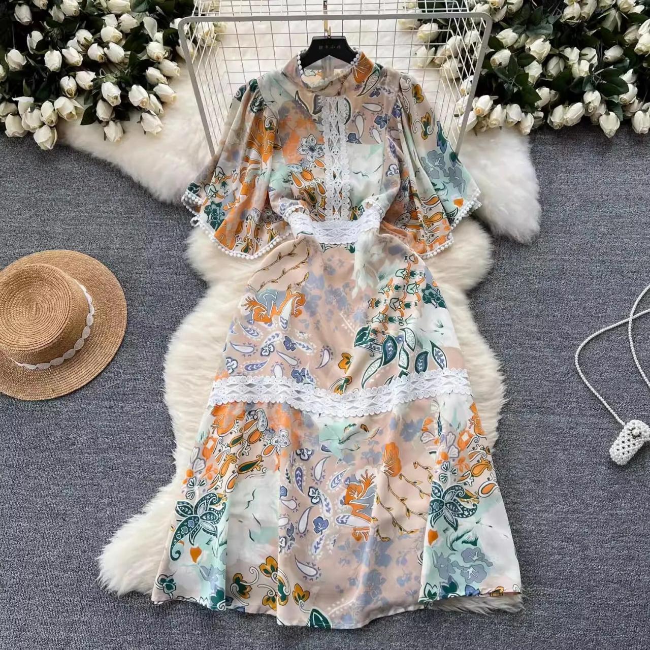 Floral Patchwork Maxi Dress With Lace Trim