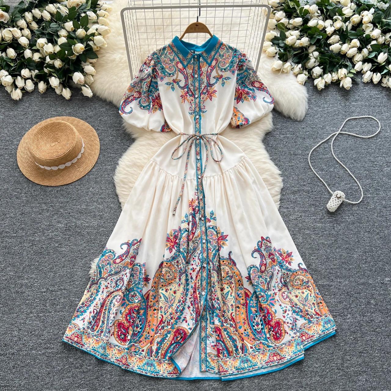 knee length dresses for ladies Garden at Dusk Black Multi Floral Paisley Print Cotton Zip Up Maxi Dress main image 1