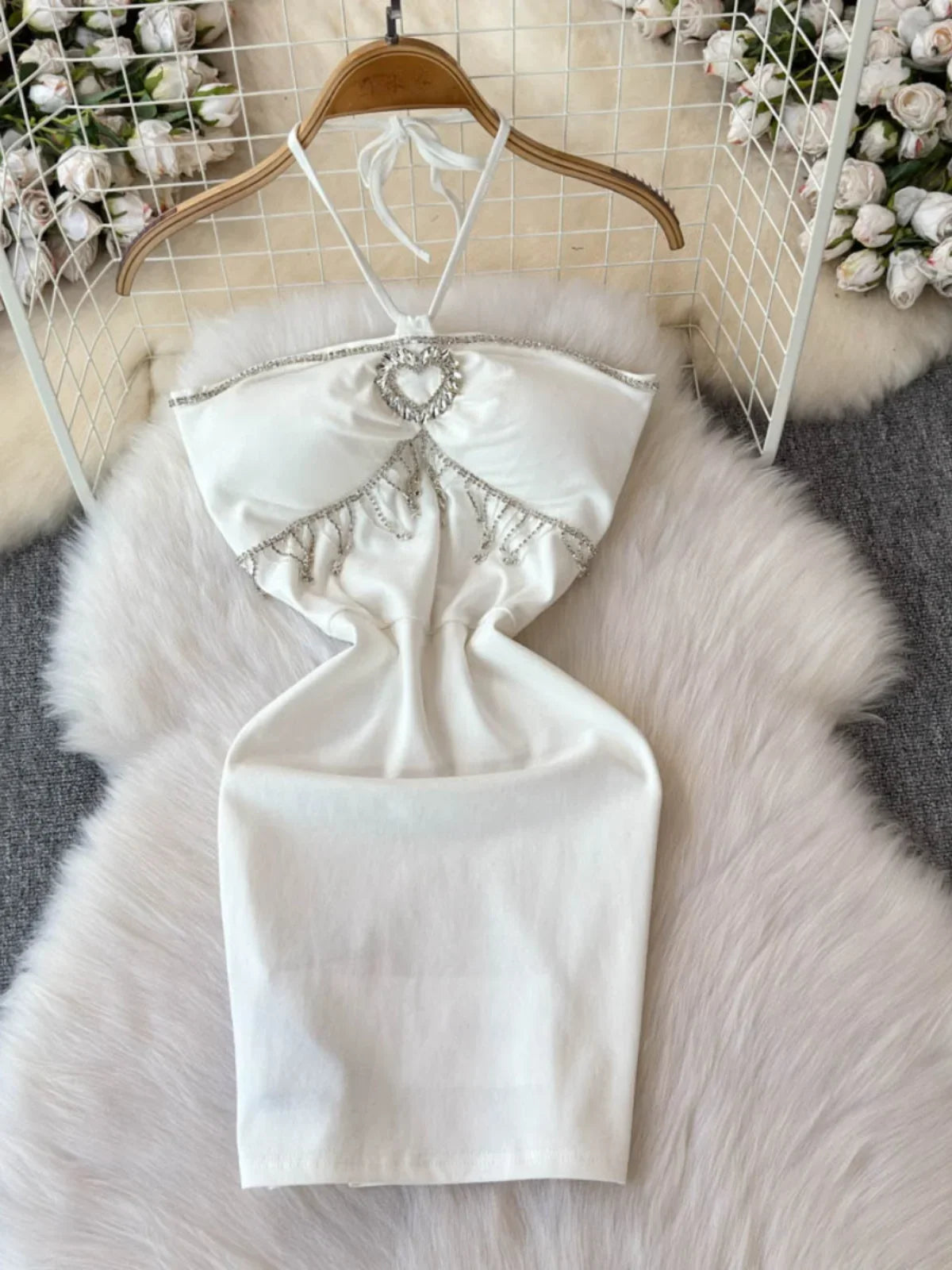white embellished bodycon dress Rhinestone Embellished Plunge Halter White Bodycon Dress on Luulla