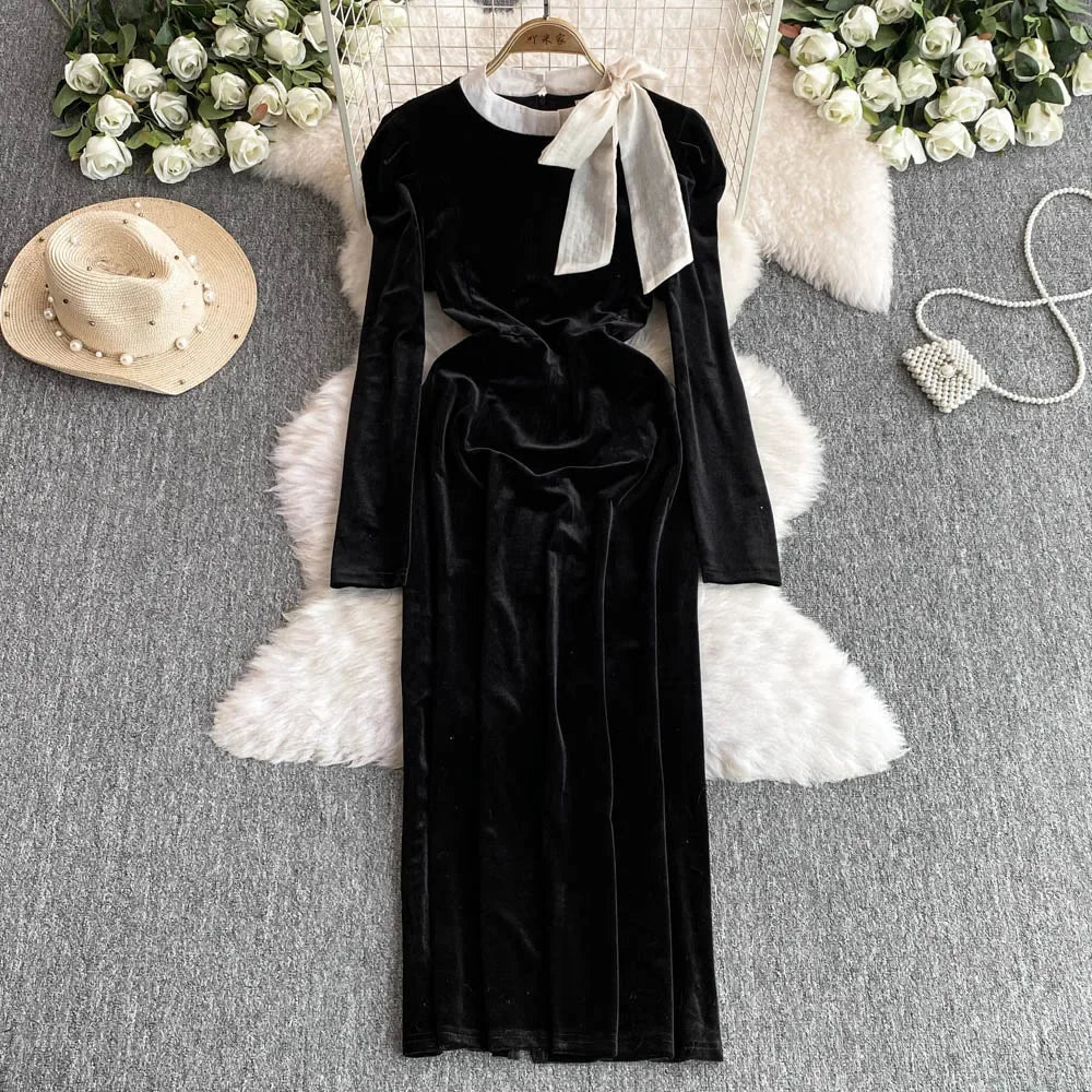 black velvet dress sheer sleeves Off-Piste main image 0