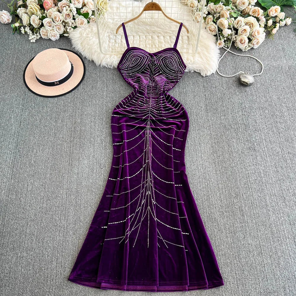 Stunning Purple Velvet Dress With Crystal Accents on Luulla
