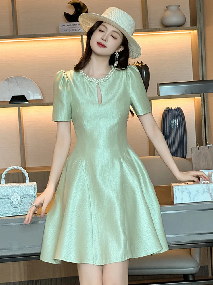 satin short flare dress Fit and Flare Short Homecoming Dress styleLS 25713-M