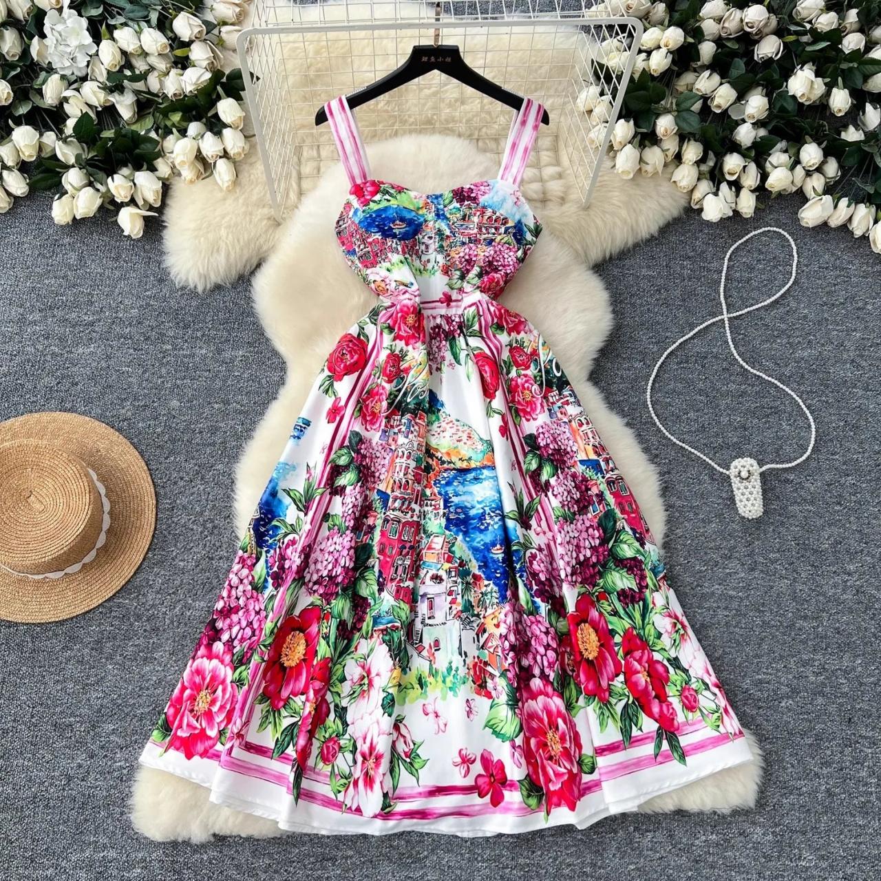 Floral Sleeveless Midi Dress with Vibrant Print
