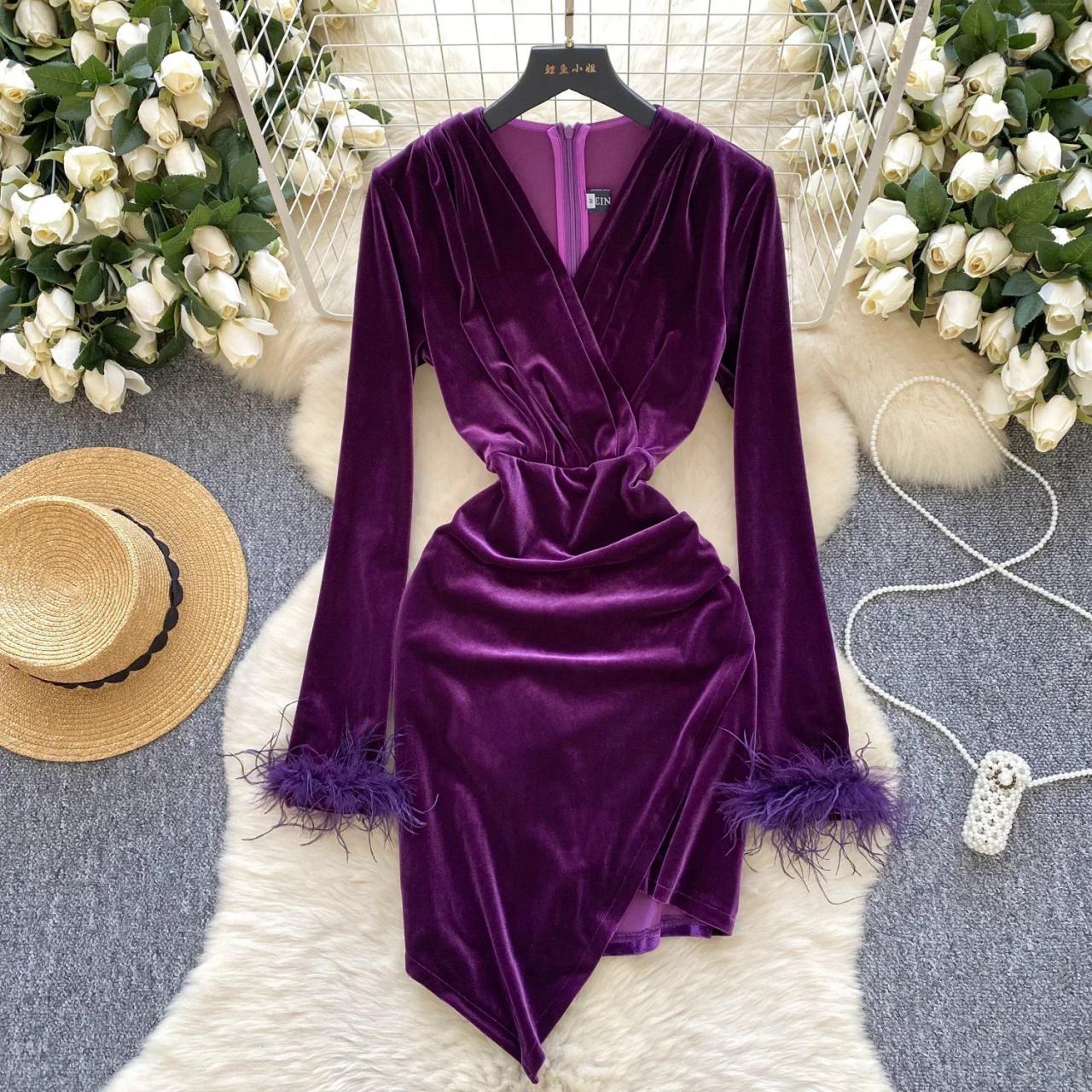 chinese dress ladies Luxury Black & Red Velvet Gown with Ruby Crystal Details main image 1