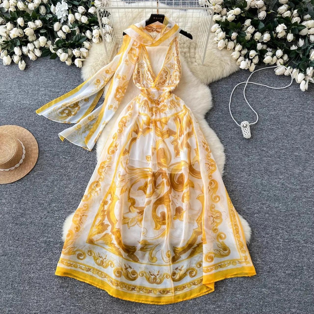 sachin and babi light blue dress Gold Sequin & White Chiffon Maxi Dress main image 1