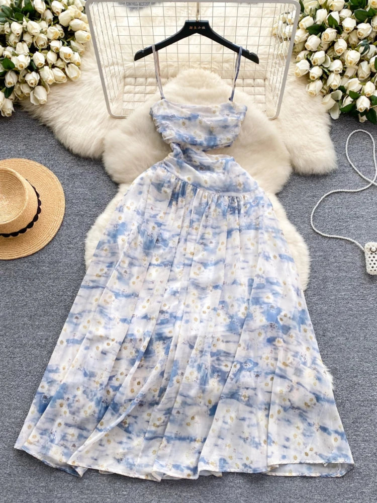 Floral Print Flowy Maxi Dress With Straps