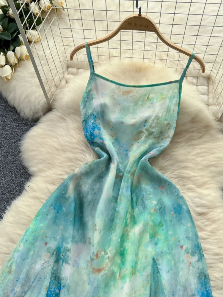 Chiffon Maxi Dress With Artistic Watercolor Print on Luulla