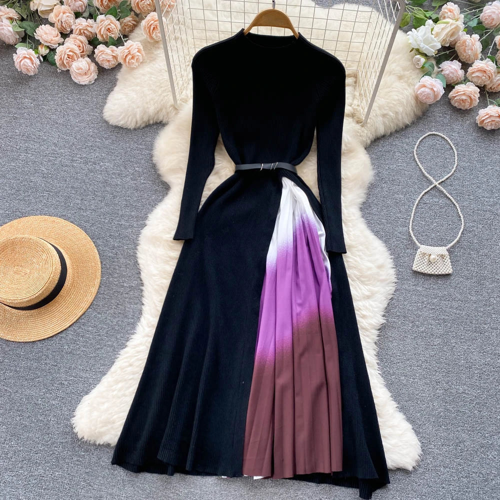 purple and black colorblock dress Purple And Black Color Block Casual Dress by Kith&Kin
