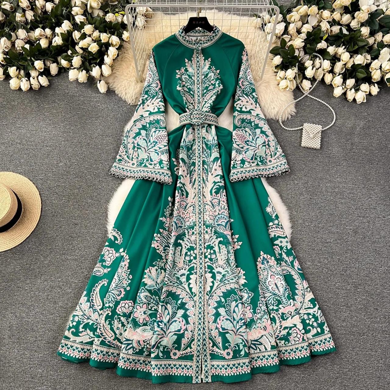 green emerald velvet dress The Sea Is Calling Embroidered Maxi Dress Large / Seagreen main image 0