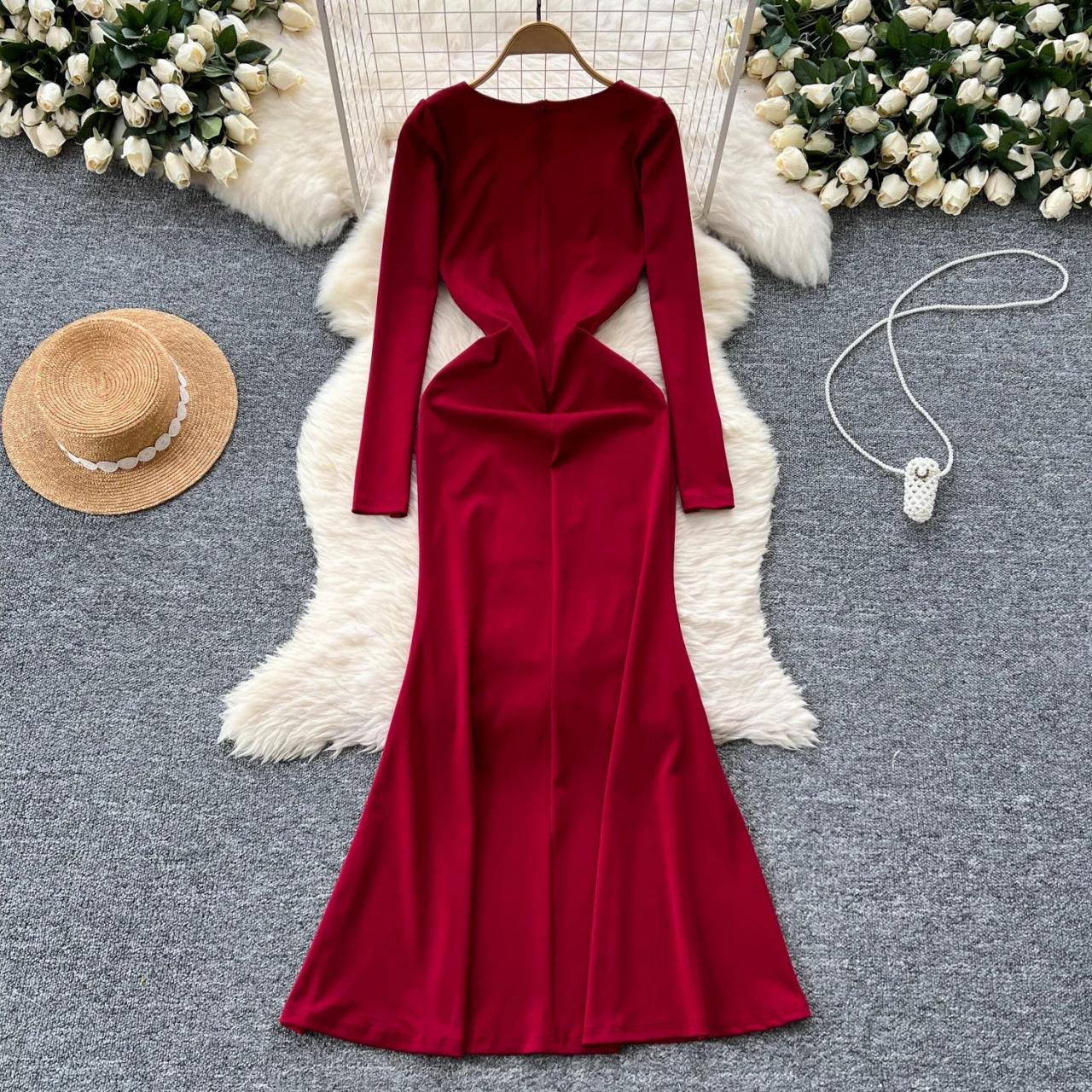 red corset long sleeve dress Formal Long Sleeve Corset Dress Laney Trendy Square Long Sleeves Corset Long  Satin Bridesmaid Dresses, Burgundy