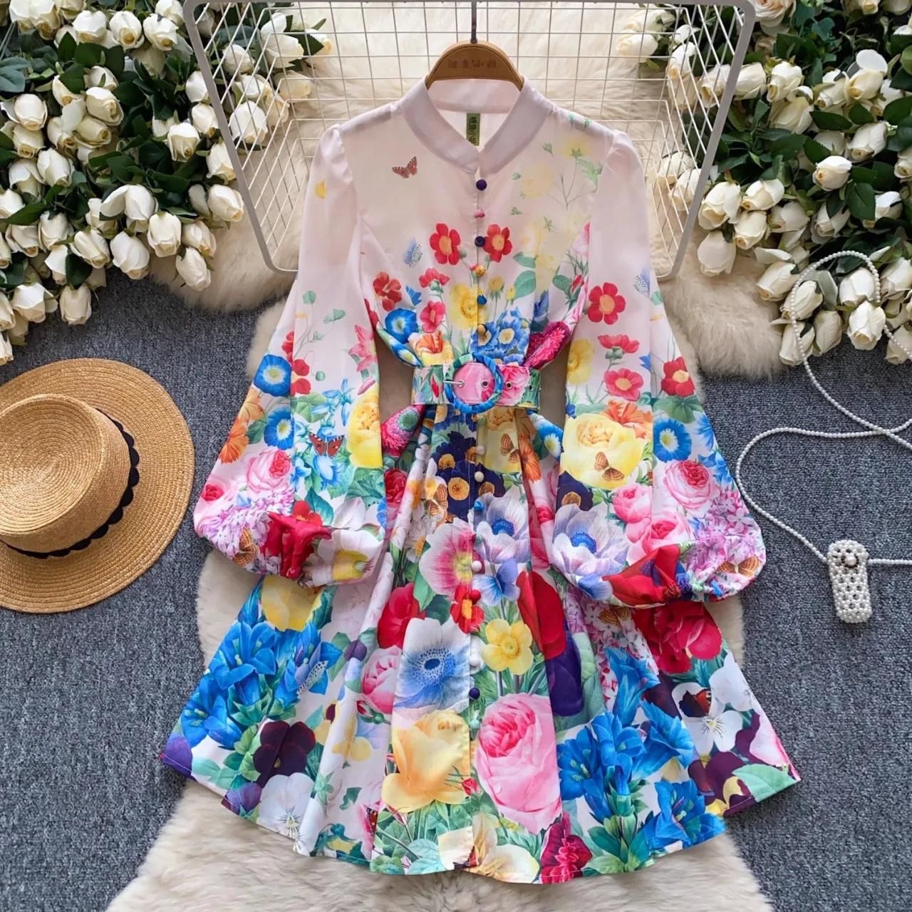 Floral Long Sleeve V-neck Flowing Summer Dress on Luulla