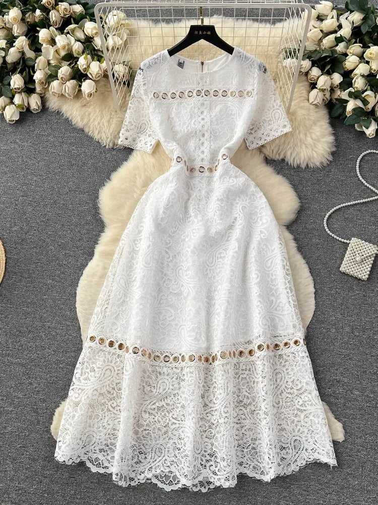 Lace Midi Dress with Cut-Out Detailing