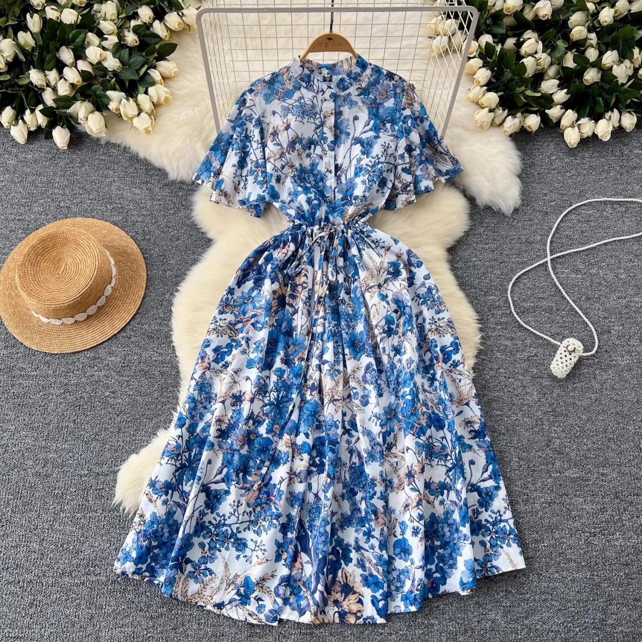 Floral Blue Maxi Dress With Butterfly Sleeves on Luulla