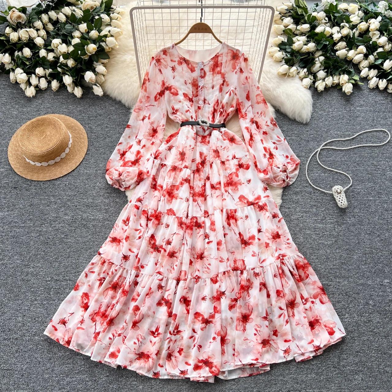Floral Long Sleeve Bohemian Tiered Maxi Dress