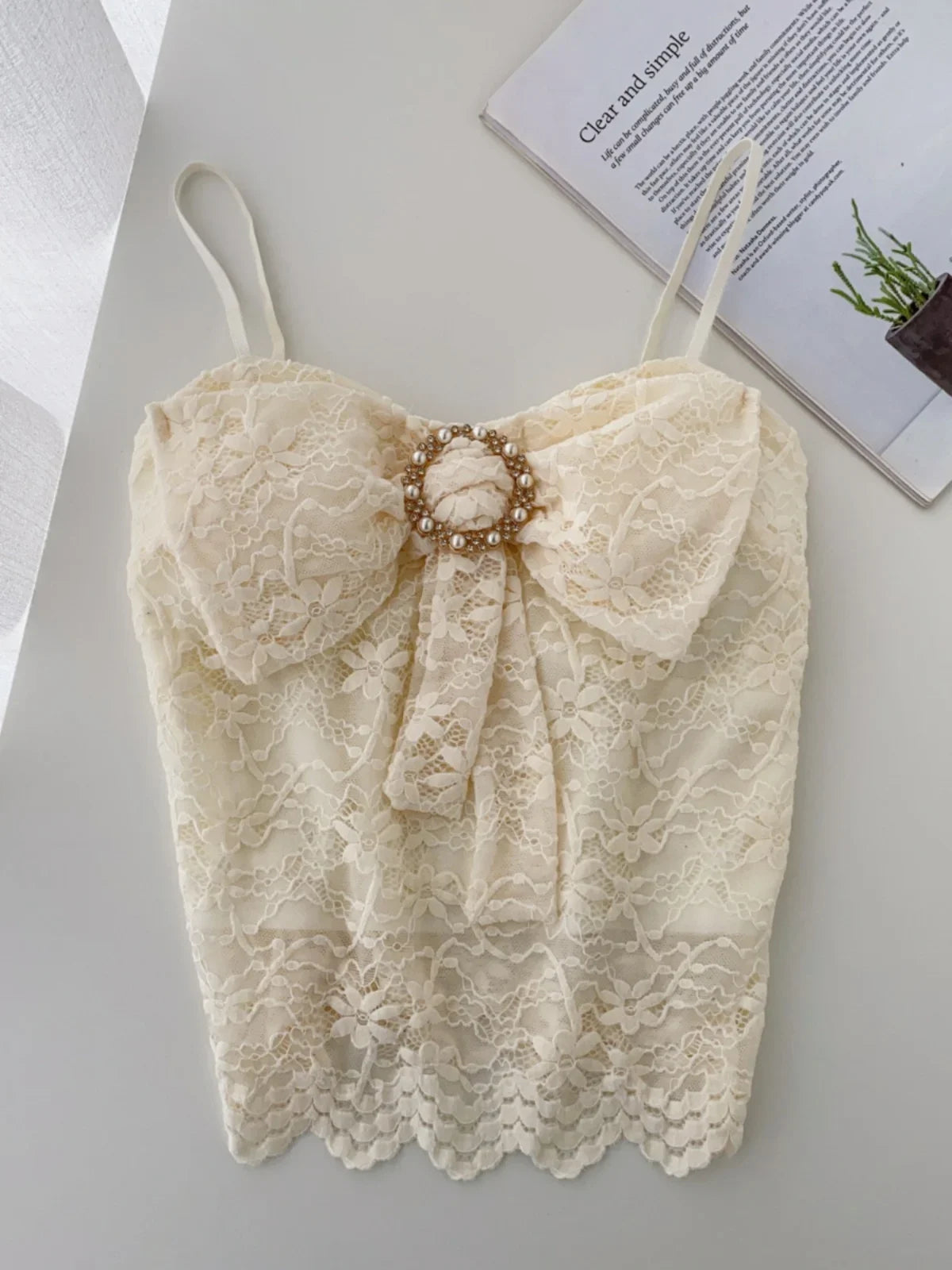 Lace Camisole With Bow And Pearl Details on Luulla