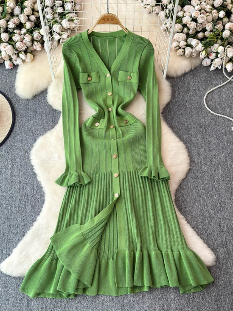 slim fit dress slacks Lena Green Knit Midi Dress main image 1