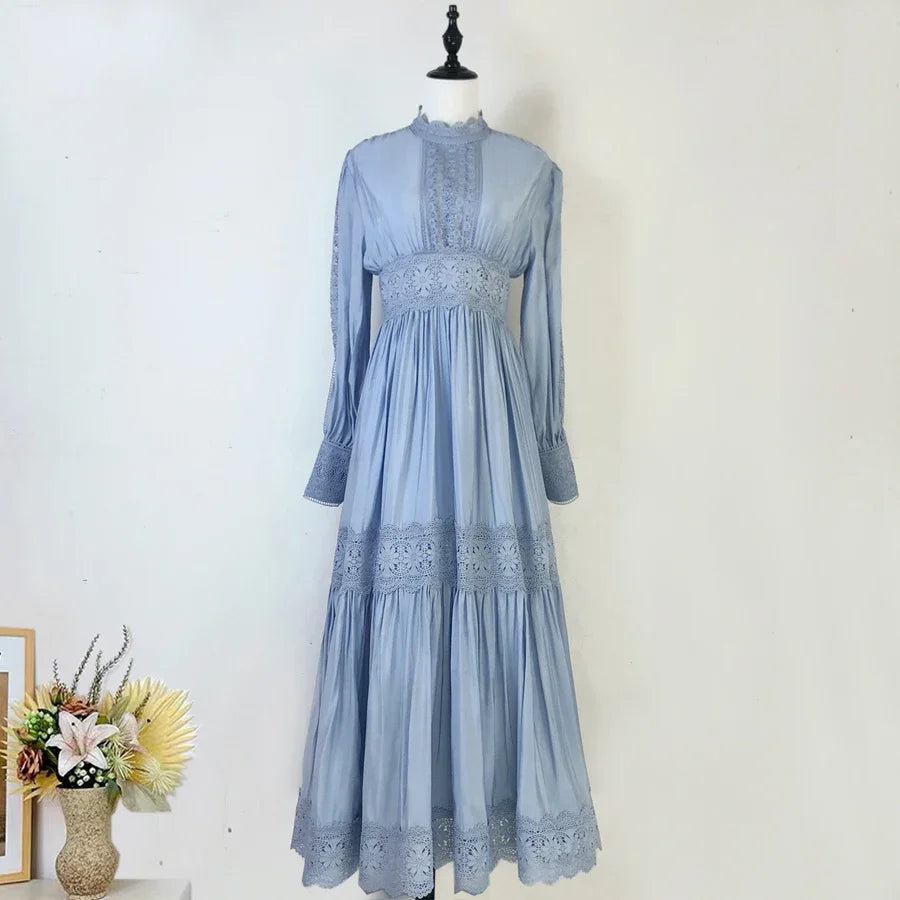 vintage bohemian blue lace long sleeve midi dress Vintage Lace Long-sleeve Bohemian Midi Dress on Luulla