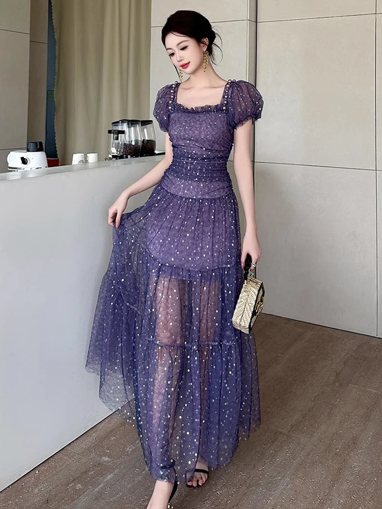 dotted mesh tulle dress self-portrait - Pink Dot Mesh Tier Midi Dress