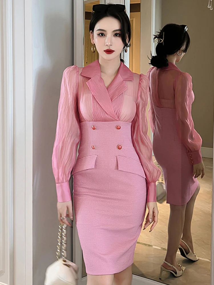 sexy office party dress Sexy Deep V-Neck Party Dress Women Long Sleeve Houndstooth Print Body   Sheingraceful