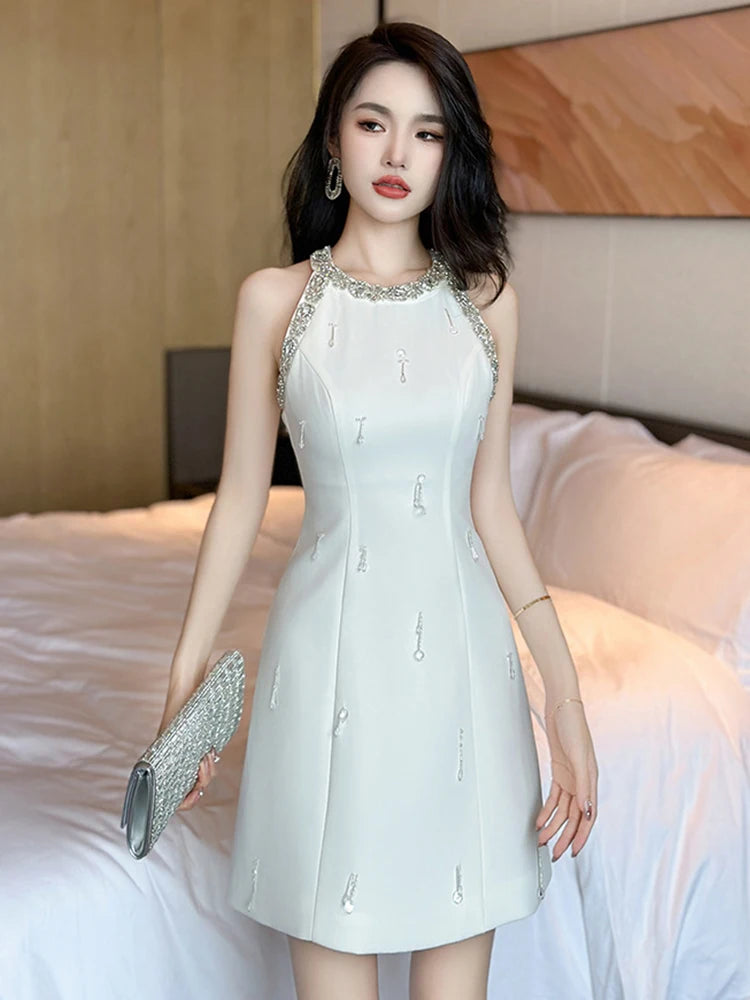 Fashion Summer Evening Short Dress Women Ladies Clothing Elegant Luxury Chic Sexy Halter Slim Mini Party Prom Mujer Vestidos