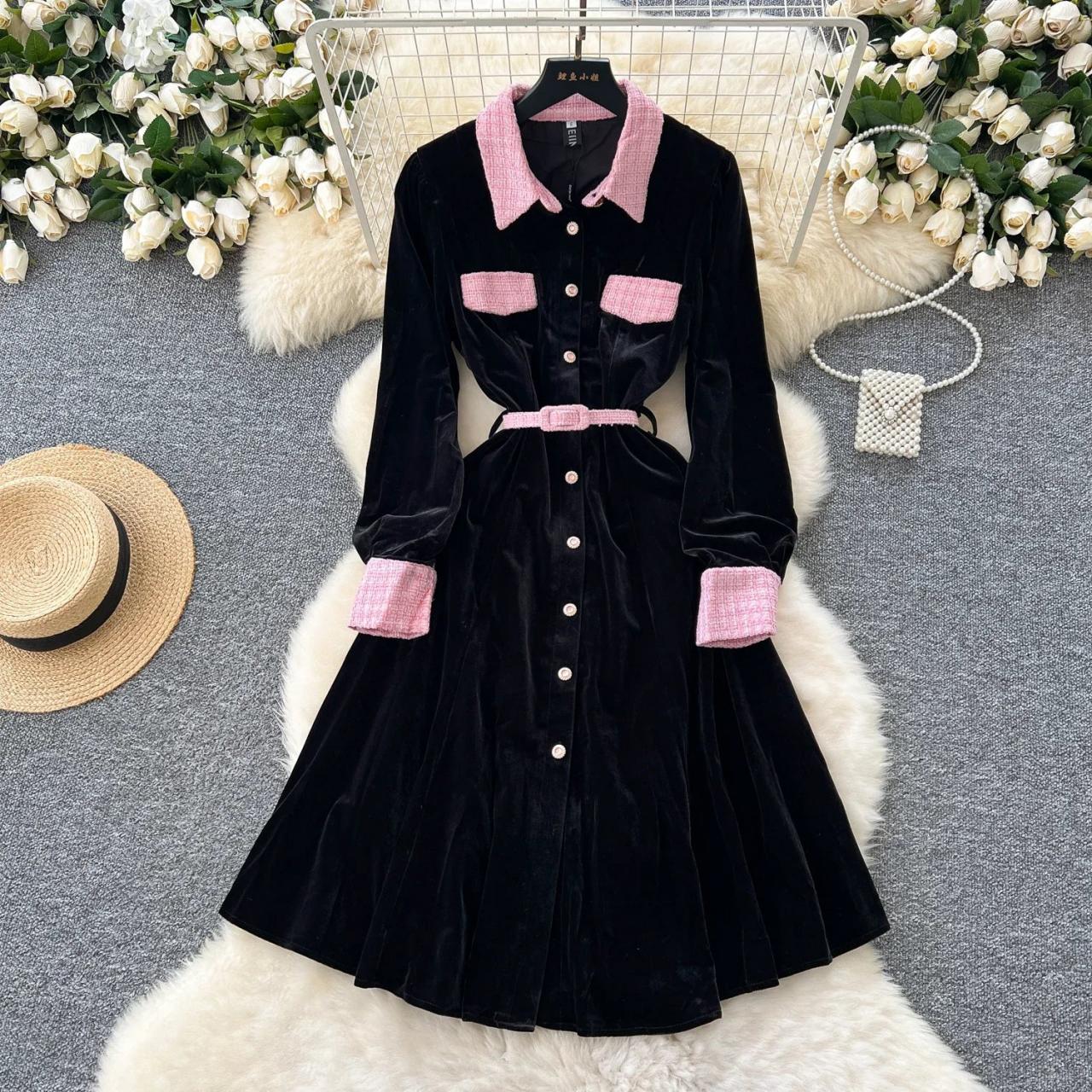 black dress with pink accents V Neck Pink Black Satin Long Prom Dresses with Bow, Pink Black Long Formal Evening Dresses, US 14 / Custom Color / No Rush main image 1