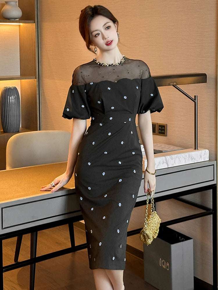 Black Off-shoulder Dress With Sheer Overlay on Luulla