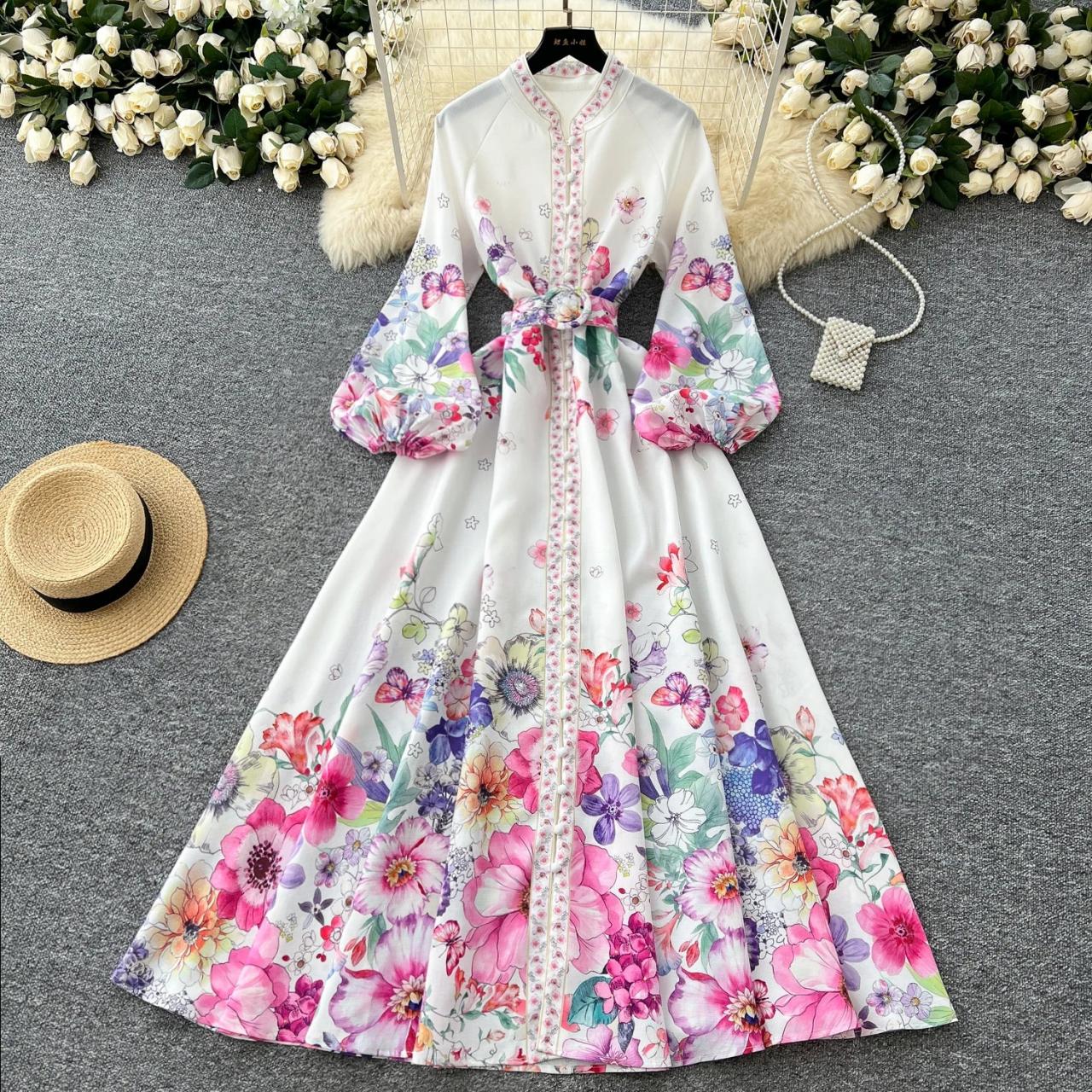 maxi floral flowy dress Dress FORUM Garden Maxi Dress In Romantic Garden - Brown