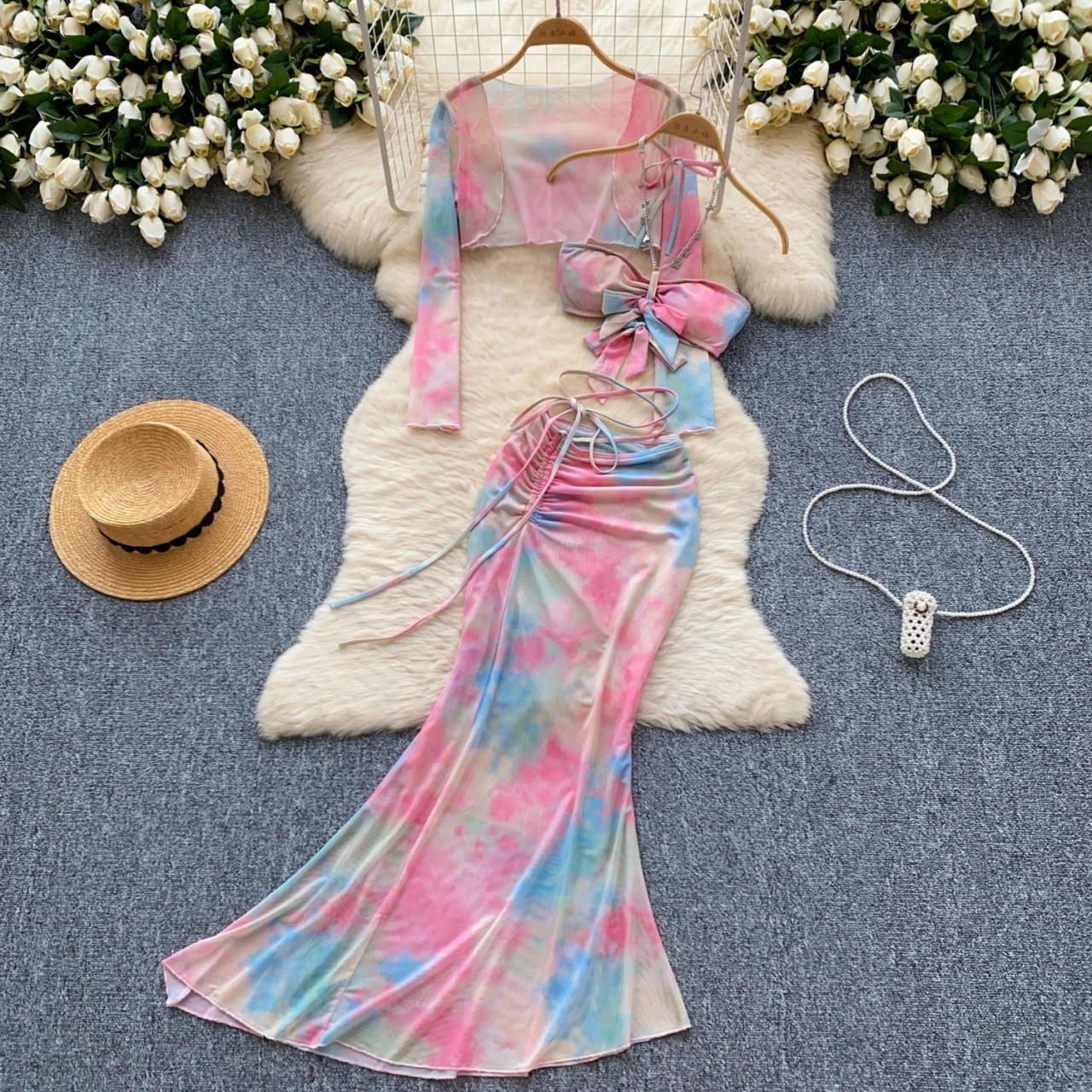 open lace back dress Sweet Tart Dress (Pink/Blue Tie Dye)