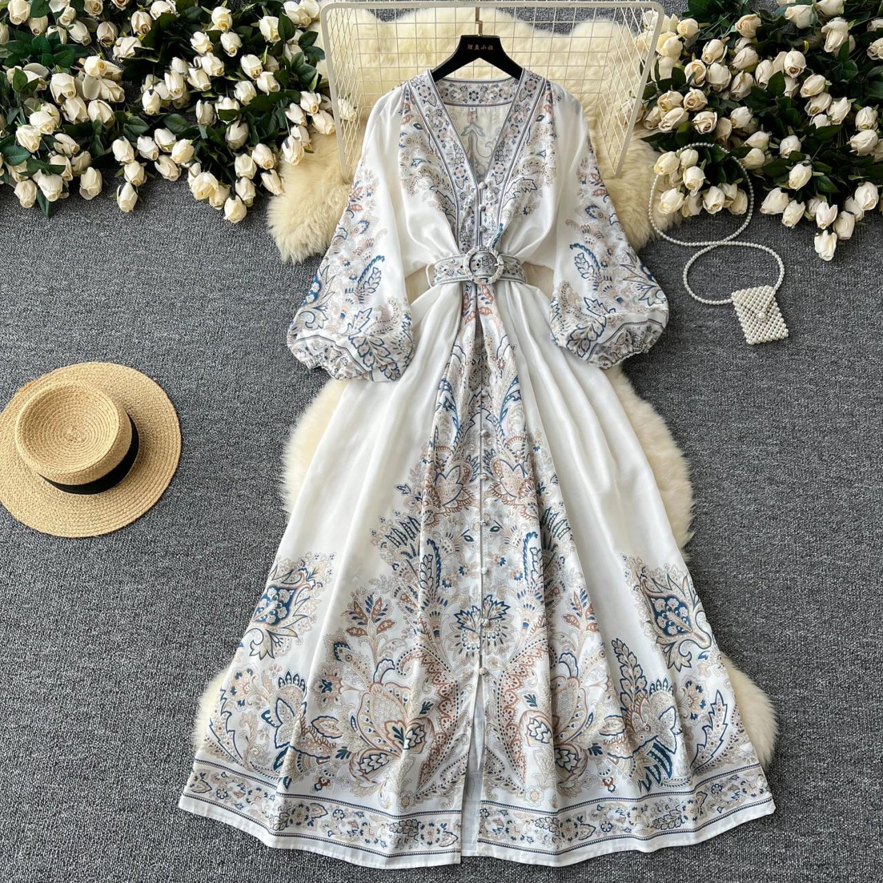 women boho maxi dress Long Sleeve Paisley Maxi Dresses for Women