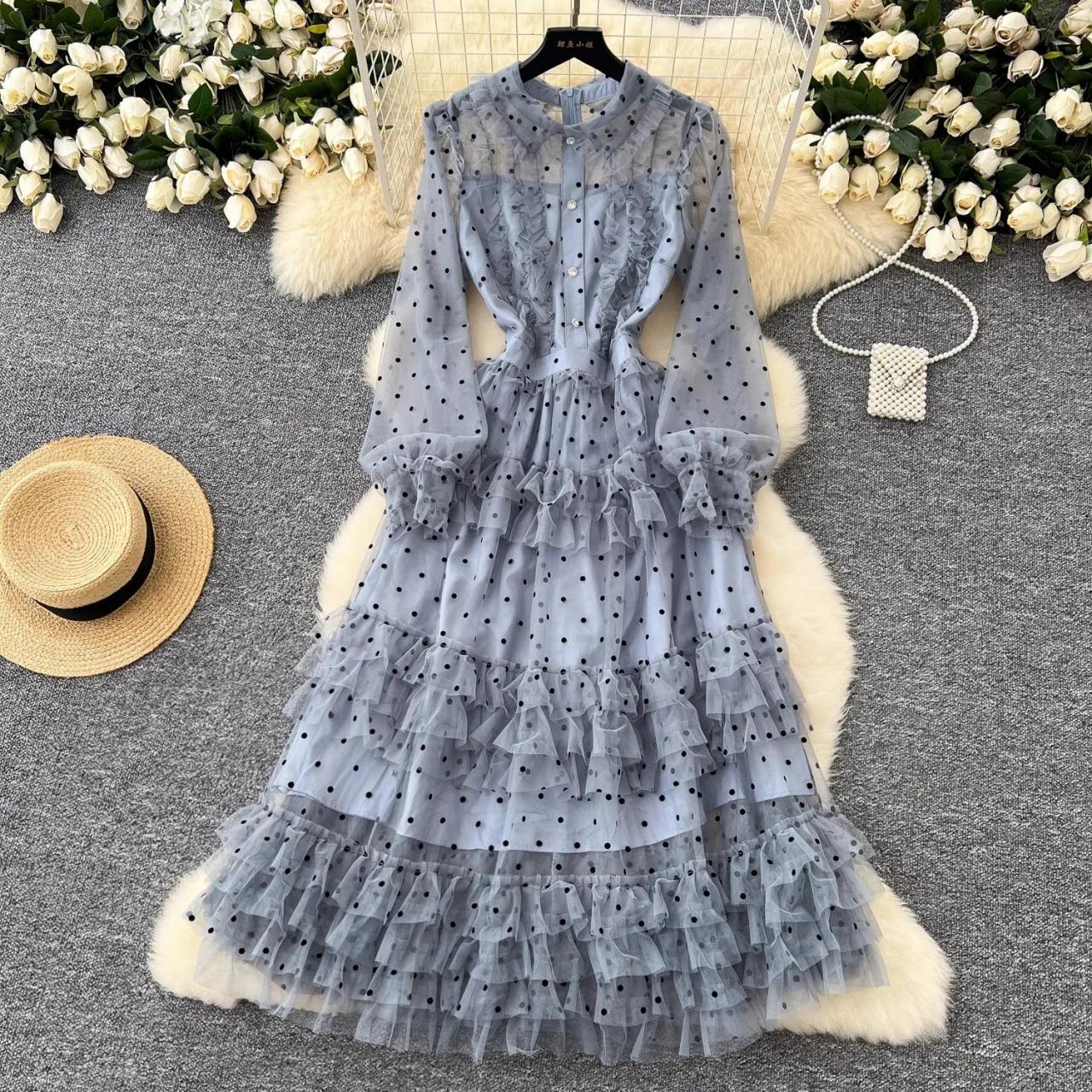 chinese dress ladies Vintage-Inspired Polka Dot Maxi Dress main image 1