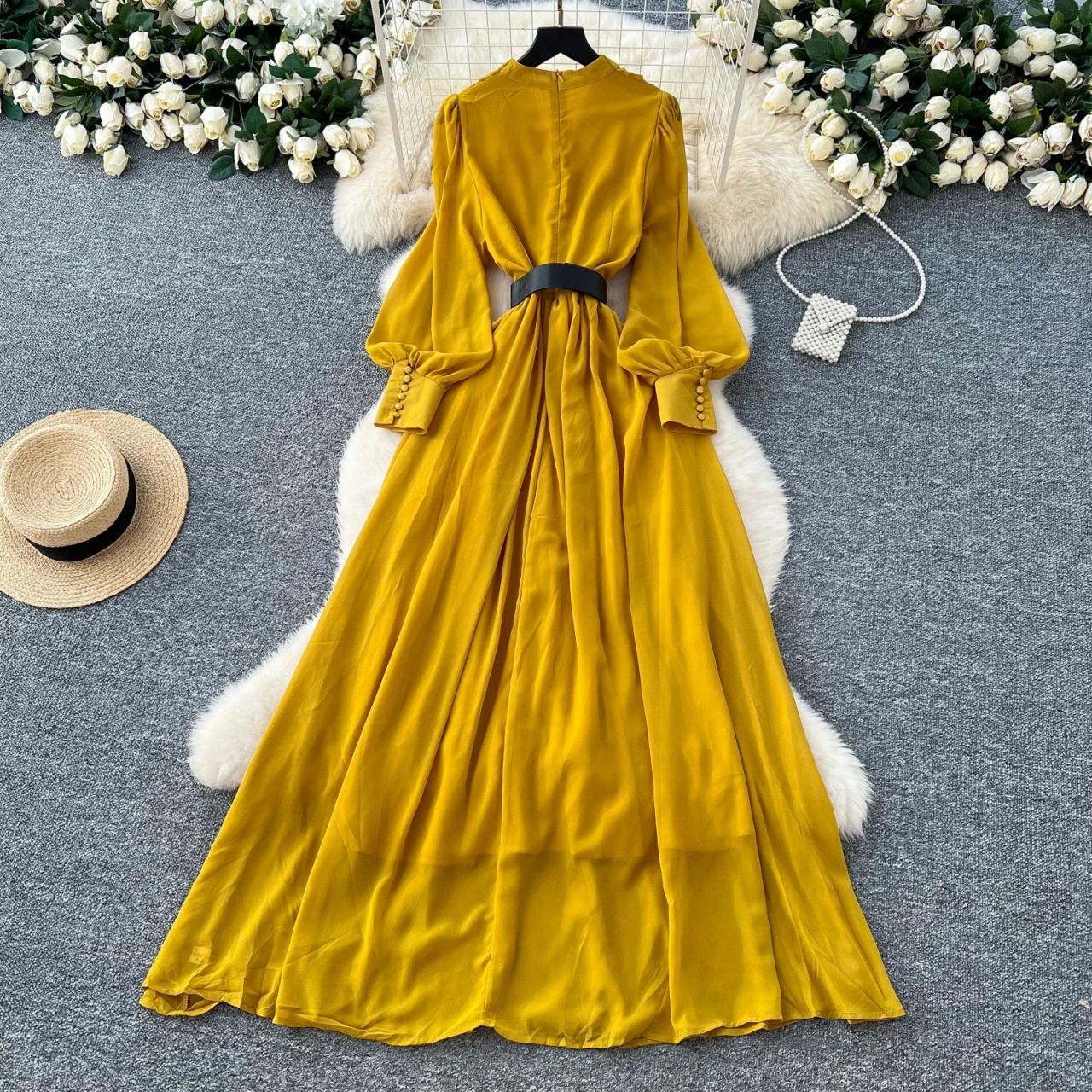 yellow dress with gold belt Leely Women Sparkly Yellow Ruffles Long Prom Dress with Pearls Tulle Tiered A Line Strapless Gala Dress with Belt