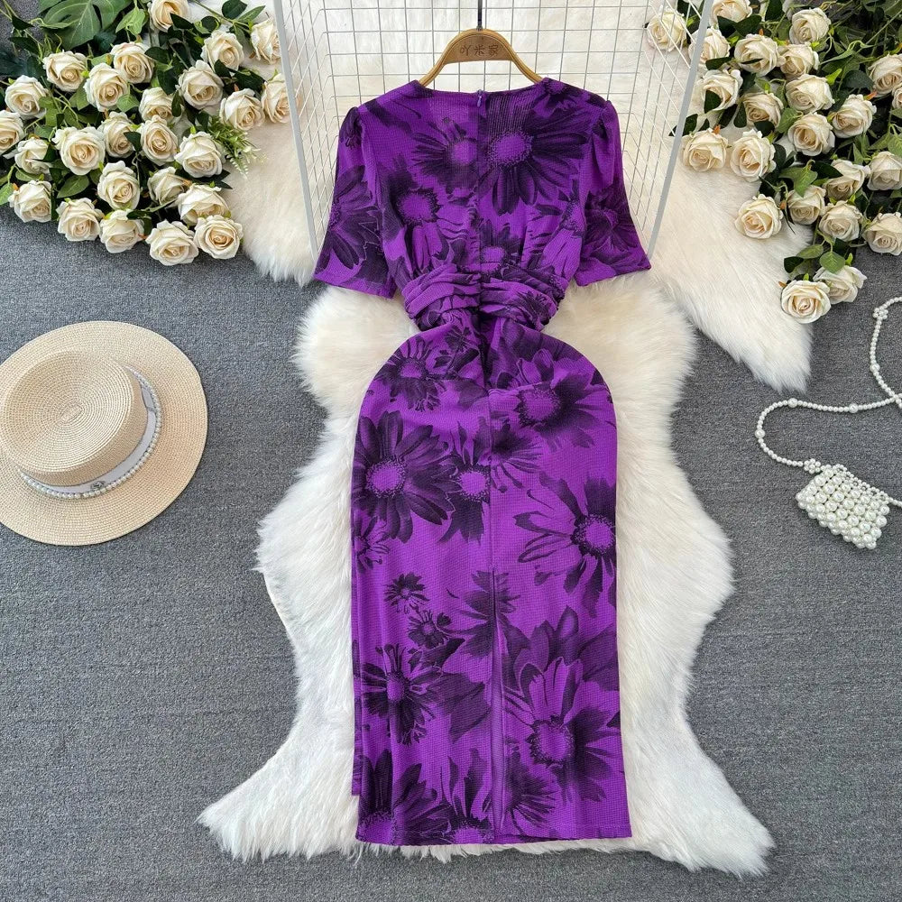 fitted lace wedding dress Flower Print Wrap Dress XSmall