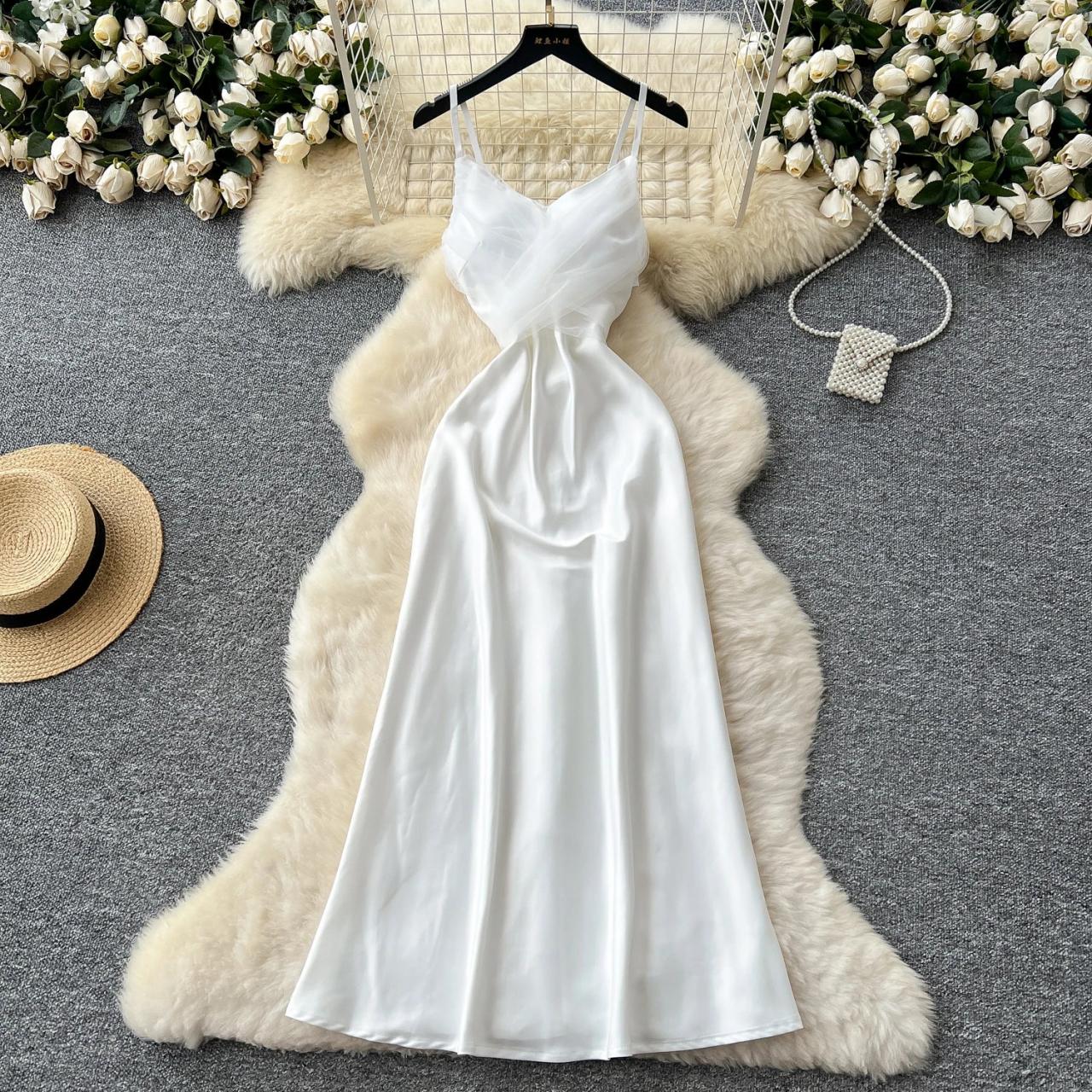Silky White Sleeveless Long Formal Evening Dress