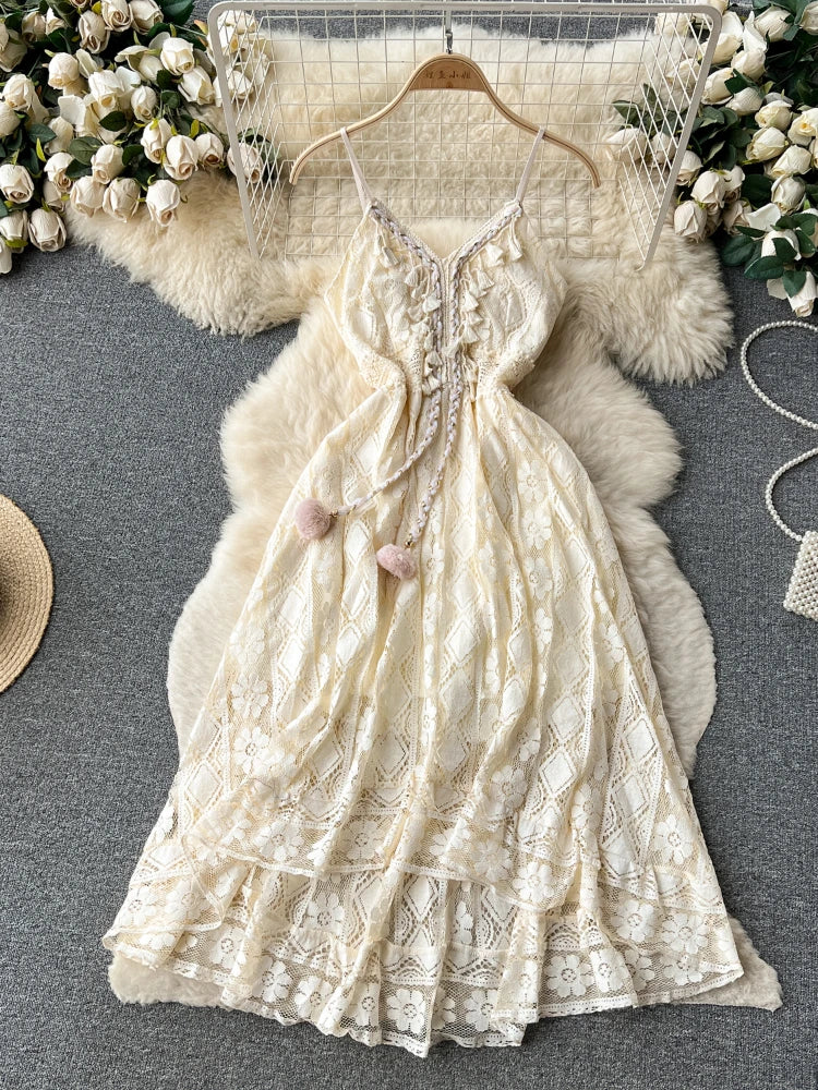 pink lace prom dress long Round Neck Blush Pink Long Lace Prom Dresses, Blush Pink Lace Formal E –  jbydress main image 0