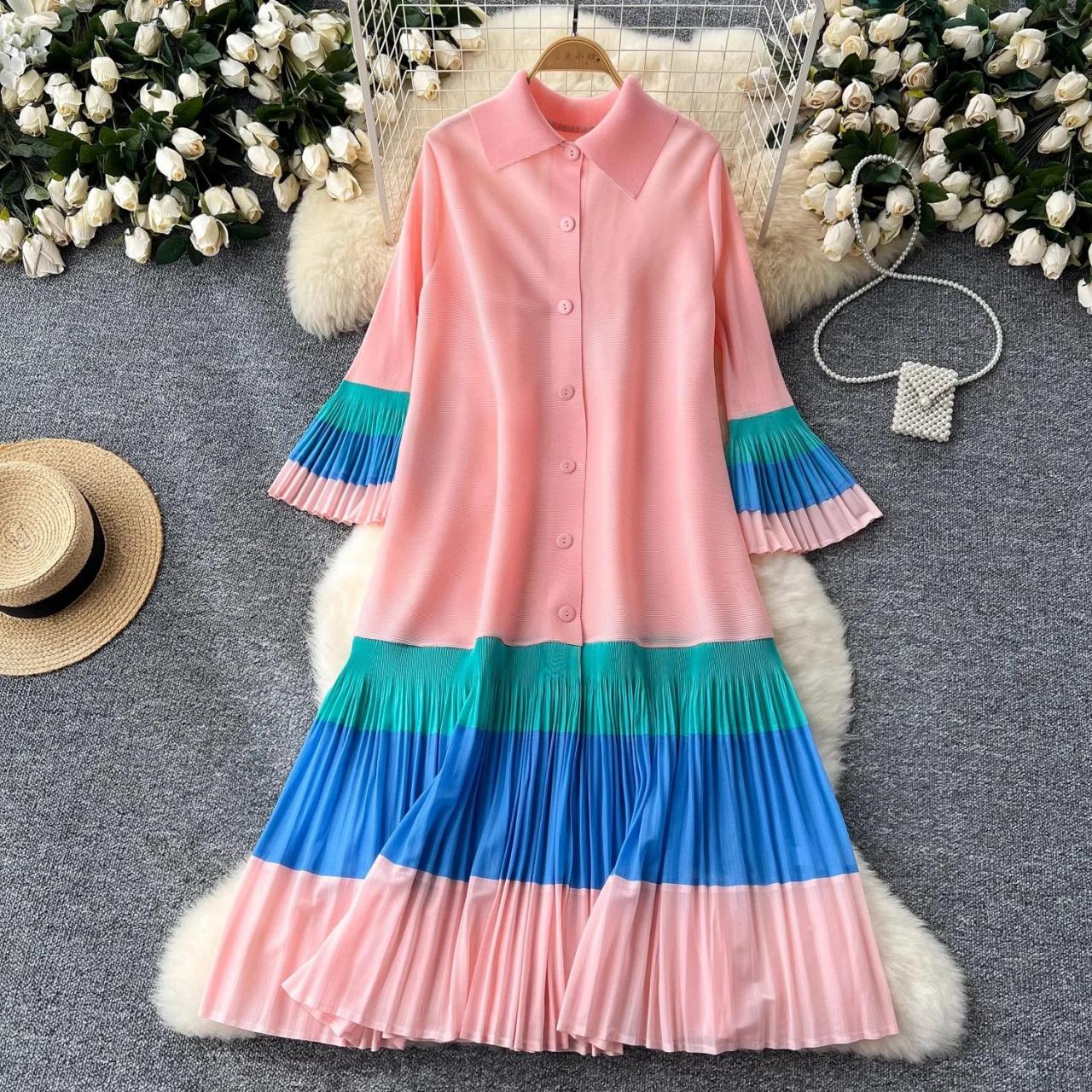 strapless open back dress Pre-owned] PLEATS PLEASE Skipper Color Block Pleated Dress PP01-JT316 –  Archive Factory main image 1