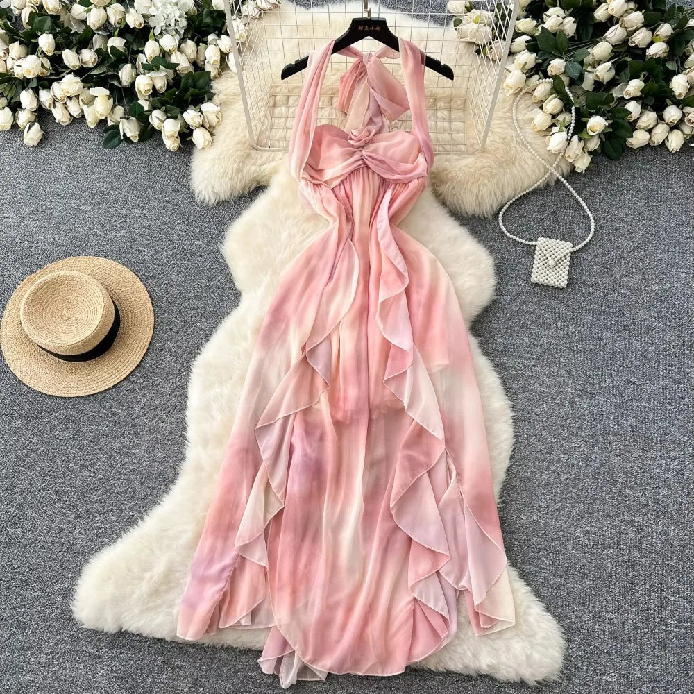 white christmas dresses Azure Flowy Chiffon Front Twist Maxi Dress