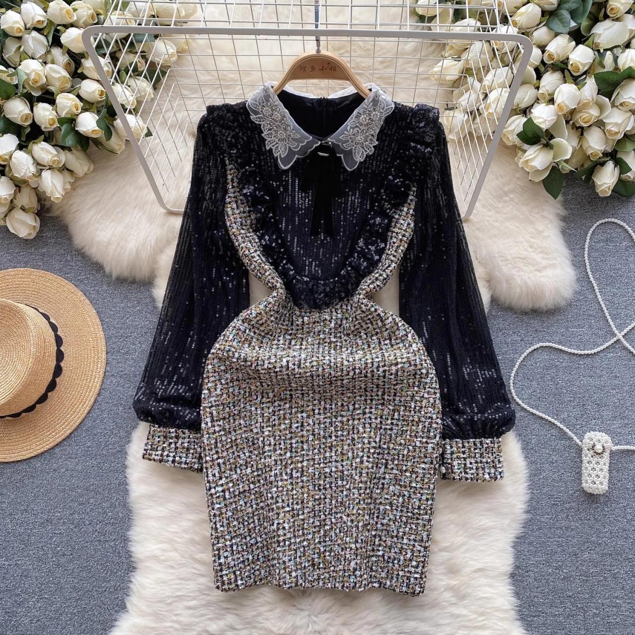 sequin peter pan collar dress Ellison Womens Sea Green Dress Sequin Peter Pan Collar 3/4 Sleeve Size S  Small