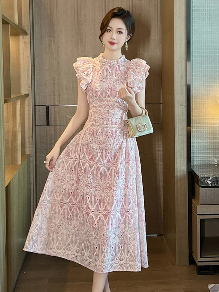 formal dress flutter sleeves BABARONI Flutter Sleeves Chiffon Scoop A-line Dresses with Slit Taupe, Taupe / US0