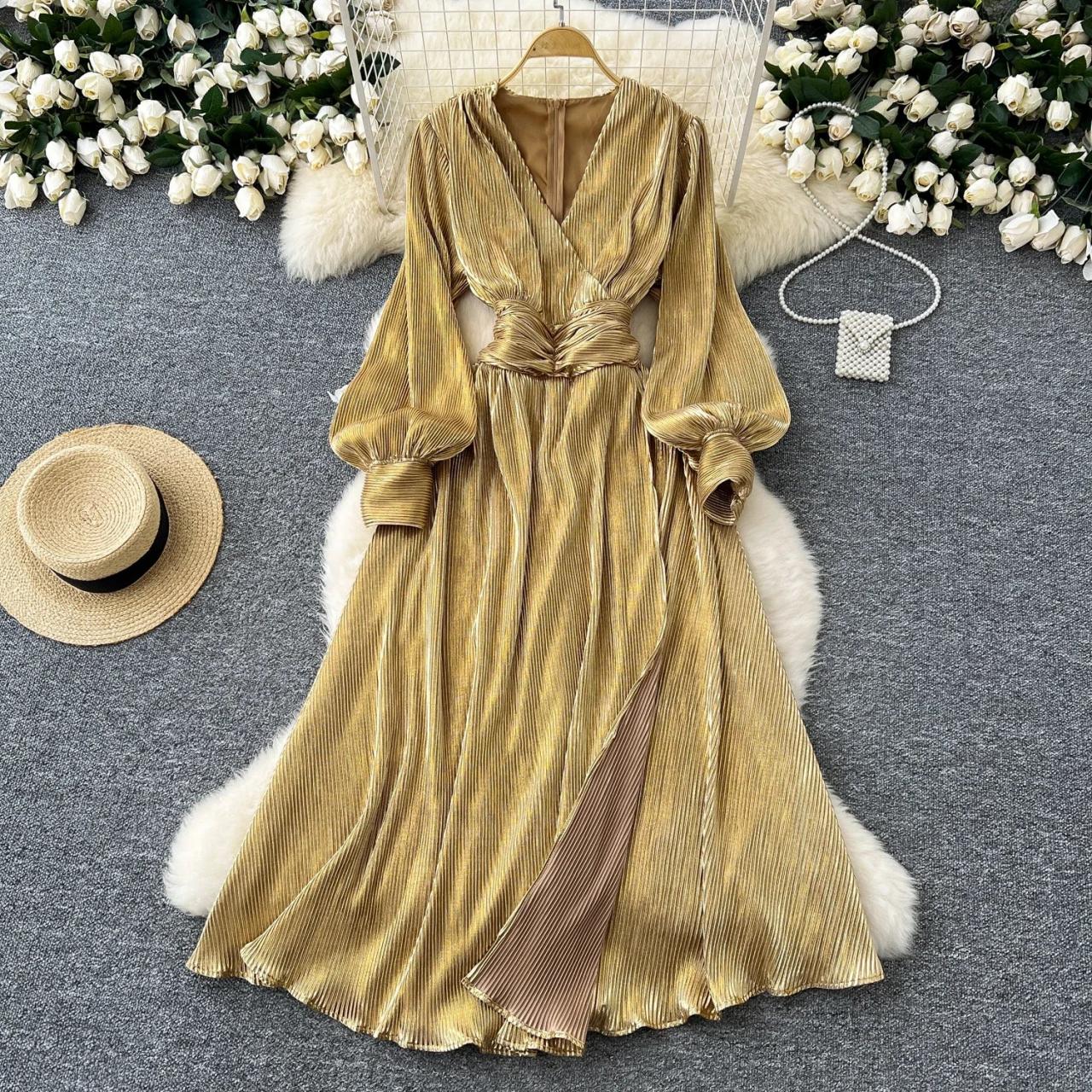green emerald velvet dress Gold metallic pleat maxi dress – Sophie's Boutique Valdosta