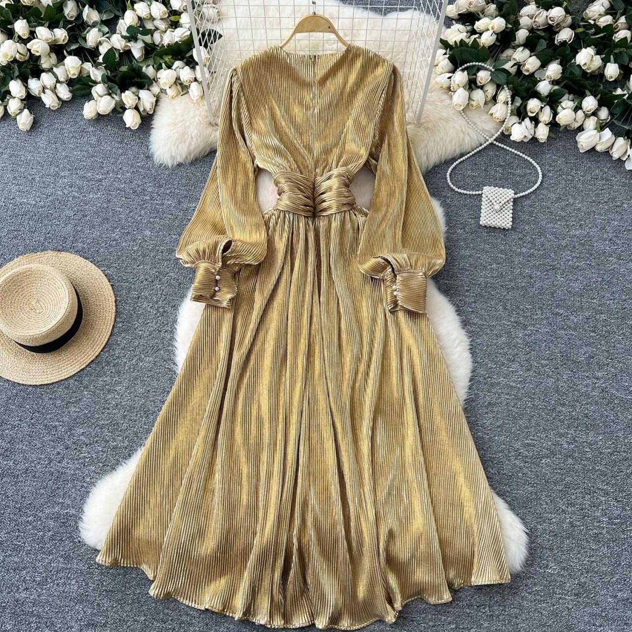 maxi dress gold belt Belted Long Glitter Formal Prom Dress 2981 Gold / XSmall main image 0