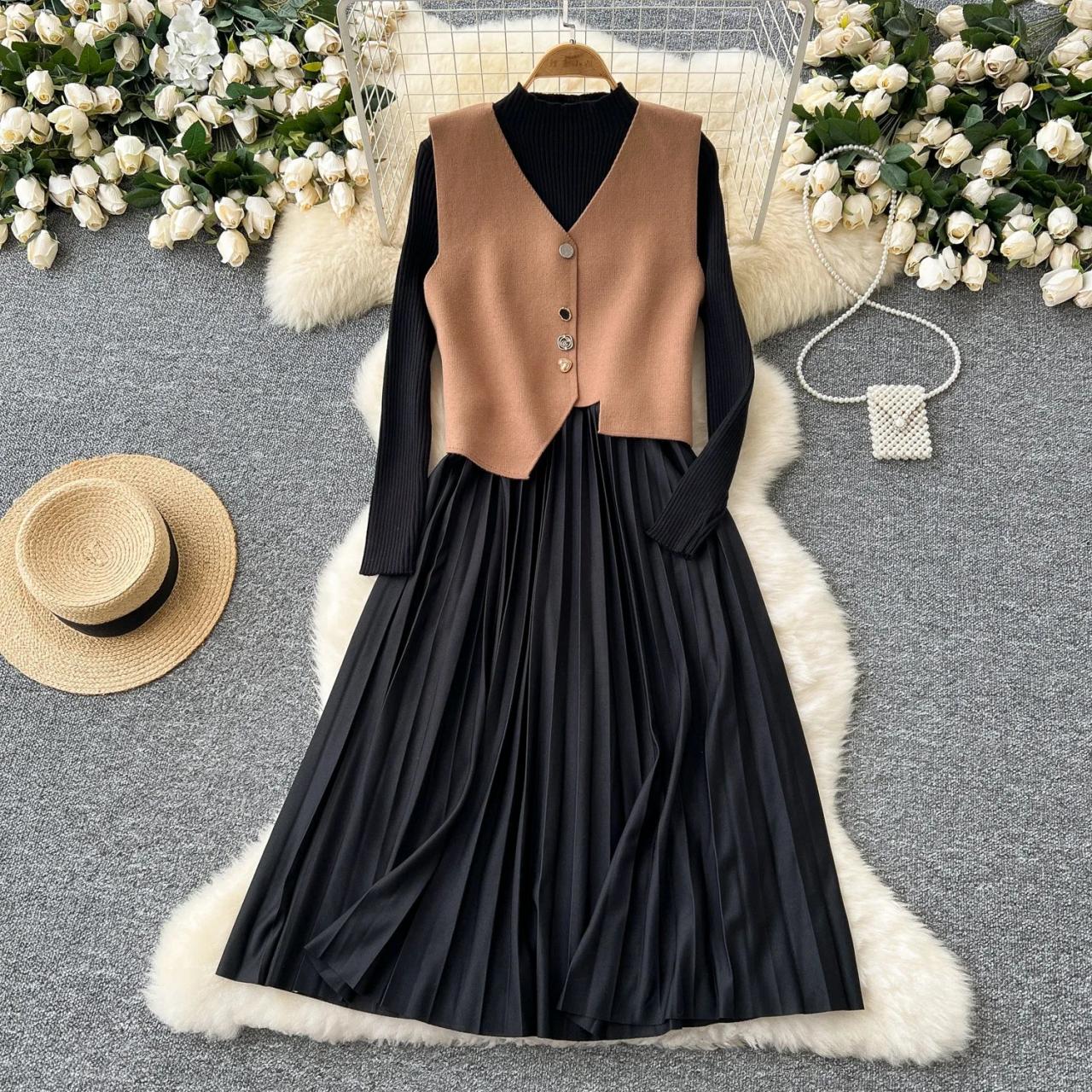 loose knit dress Lapel Long Sleeve Loose Knit Dress – AROLORA main image 0