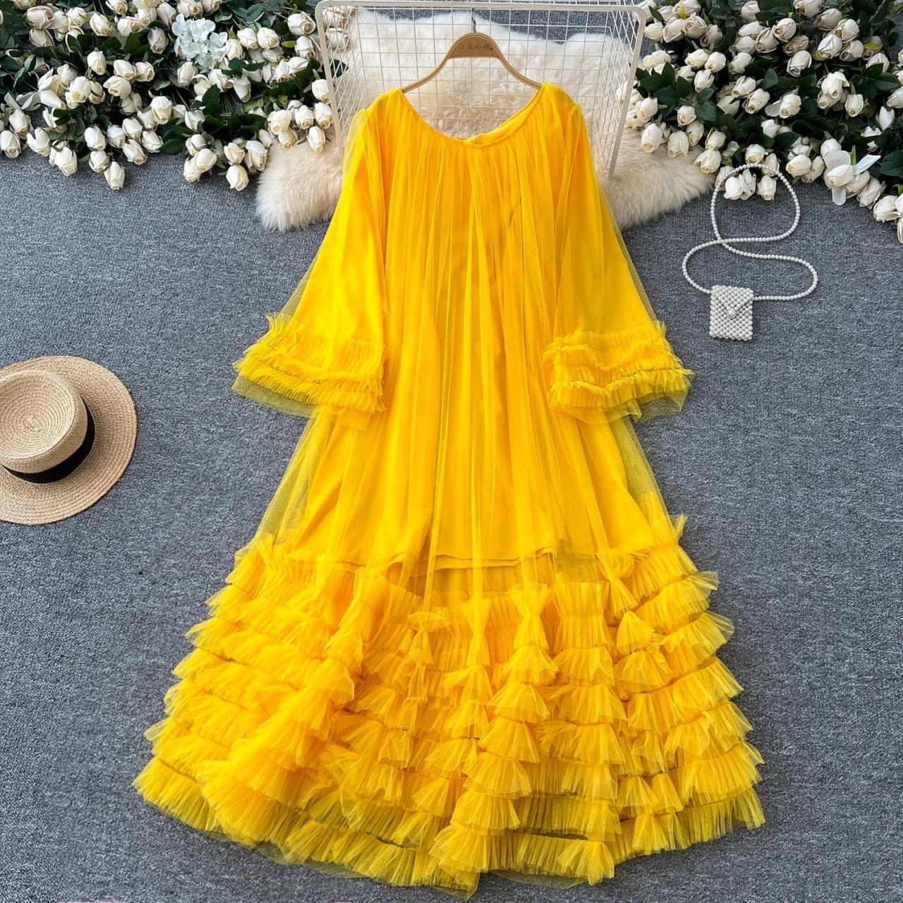 chinese dress ladies Yellow Strapless Ruffled Layers Maxi Dress  Sassymyprom