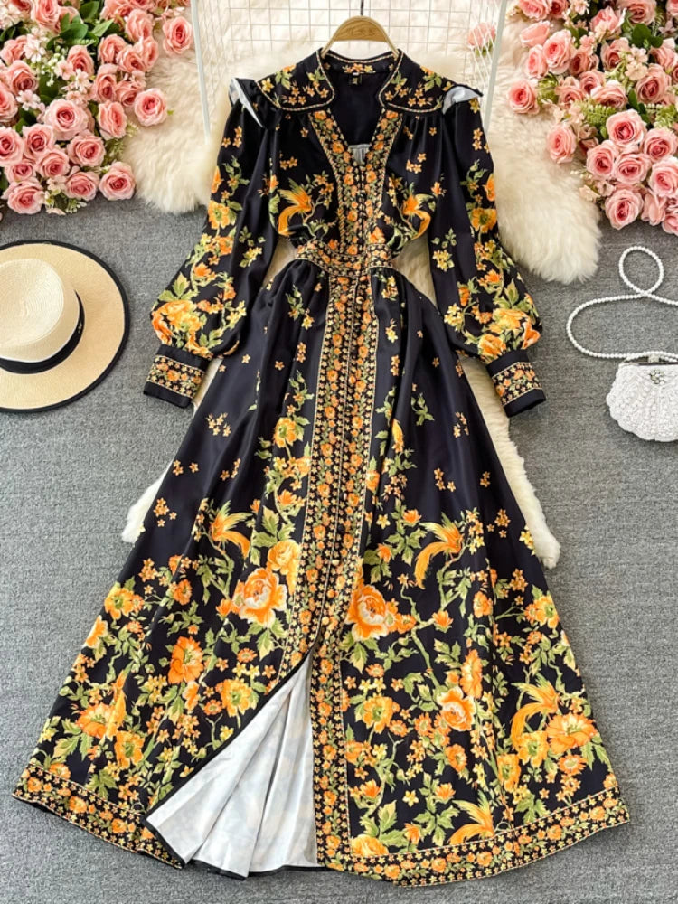 Floral Black Maxi Dress With Gold Embroidery on Luulla